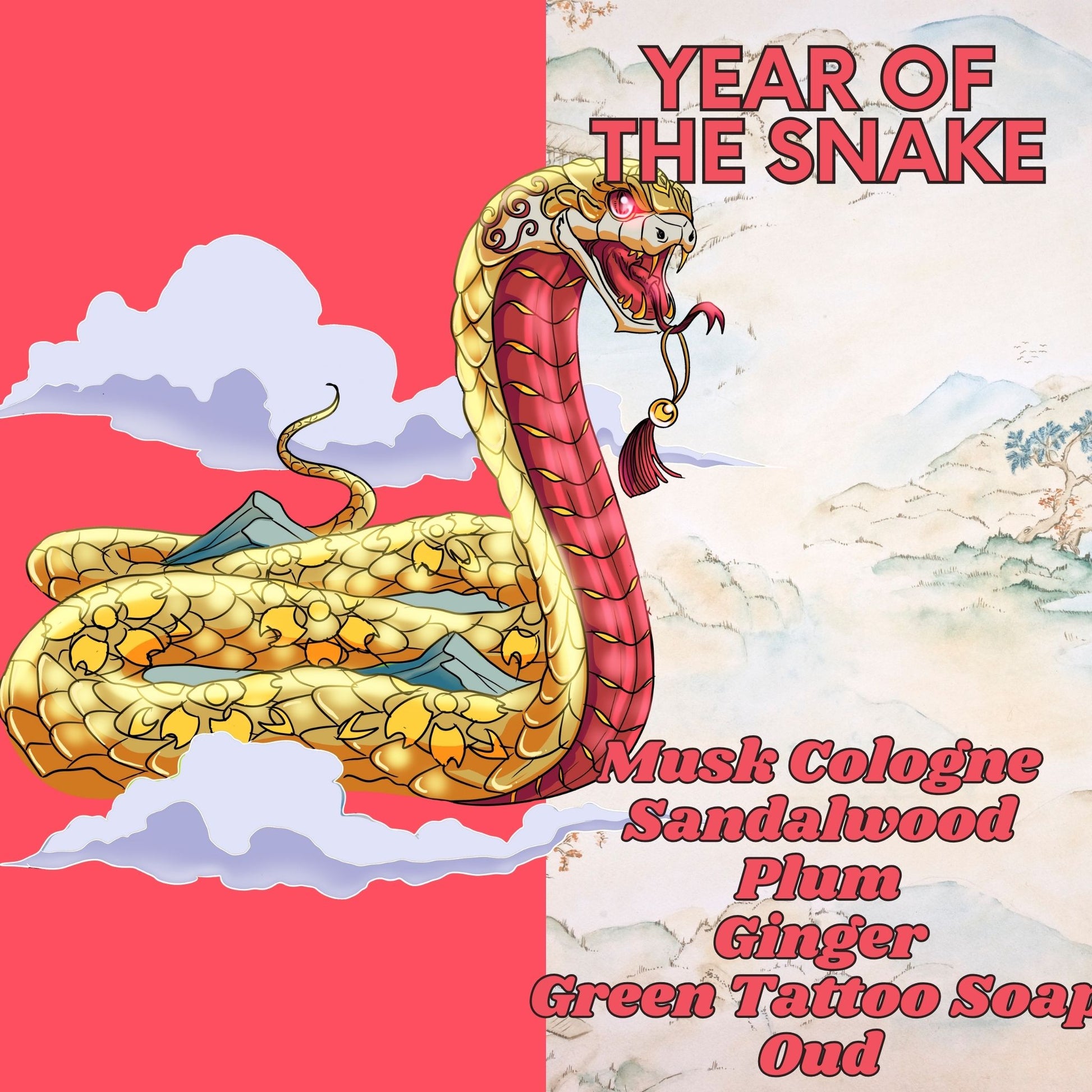 Year of the Snake - Musk Cologne, Sandalwood, Green Tattoo Soap, Plum, Ginger Scented Beard Care