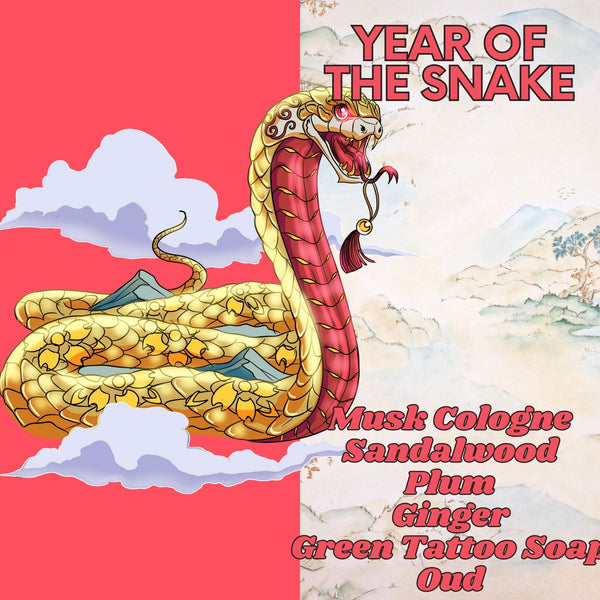 Year of the Snake - Musk Cologne, Sandalwood, Green Tattoo Soap, Plum, Ginger Scented Beard Care